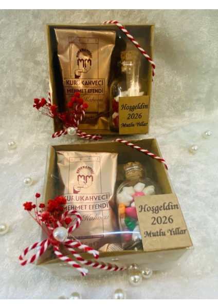 Hoşgeldin 2026 Yeni Yıl Yılbaşı Hediyesi, Kahve ve Cam Şişe Şeker Seti fırsatları