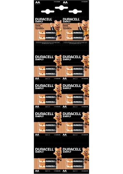 Duracell 20'li Kartela 1.5 V Alkalin Aa Kalem Pil