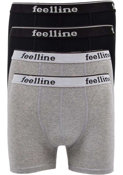 4 Adet Feelline Siyah ve Gri Pamuklu Doğal Likralı Erkek Boxer