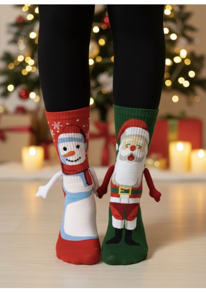 Yılbaşı Özel 2’li El Ele Tutuşan Çorap Seti – Karlı Kardan Adam & Noel Baba | Unisex Eğlenceli Yılbaşı Çorabı fiyatları