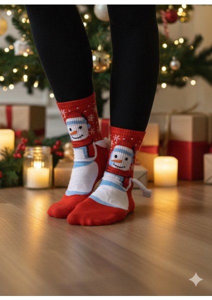 Yılbaşı Özel 2’li El Ele Tutuşan Çorap Seti – Karlı Kardan Adam & Noel Baba | Unisex Eğlenceli Yılbaşı Çorabı modelleri