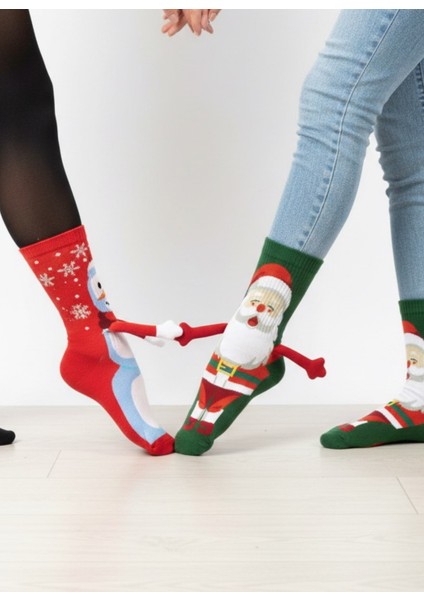 Yılbaşı Özel 2’li El Ele Tutuşan Çorap Seti – Karlı Kardan Adam & Noel Baba | Unisex Eğlenceli Yılbaşı Çorabı indirimleri