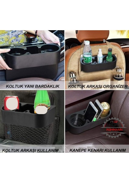Volkswagen Jetta Glı 2019-2020-2021-2022-2023-2024-2025 Araç Içi Koltuk Arası Bardak Tutucu & Başlık Askılı Bardaklık Organizer – Siyah, 26.5X8X9.5 cm – Pratik Eşya Düzenleyici