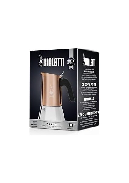 - Venus: 6 Cups Ocak Üstü Espresso Pişirici - 235ML - Kahverengi, Gümüş Renk - Paslanmaz Çelik Gövde - Patentli Güvenlik Valfi - Tüm Ocak Türleri Için Uygundur (Indüksiyon Dahil) fiyatları