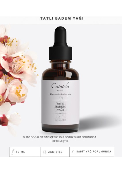 Tatlı Badem Yağı 50 ml – Saçların Doğal Nem Dengesini Korumaya Yardımcı, %100 Doğal ve Saf