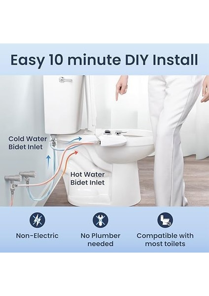 Bidet Neo 320 Plus – Yeni Nesil Su Bide Klozet Kapağı Eklentisi, Yenilikçi Ez-Kaldırma Menteşeleri, Çift Nozullu ve 360° Kendini Temizleme Modu (Beyaz)