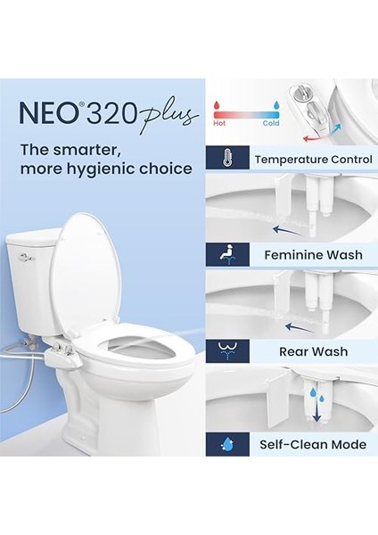 Bidet Neo 320 Plus – Yeni Nesil Su Bide Klozet Kapağı Eklentisi, Yenilikçi Ez-Kaldırma Menteşeleri, Çift Nozullu ve 360° Kendini Temizleme Modu (Beyaz) modelleri