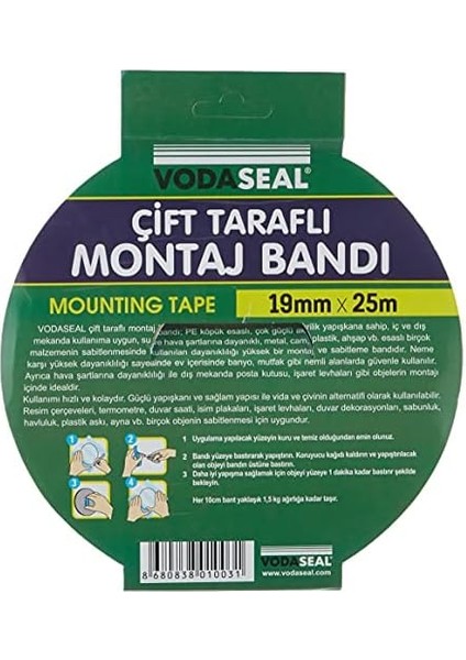 53.01.039 Çift Köpük Montaj Bandı, Köpük, 19MMX25MT