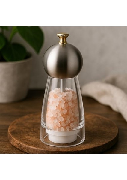 Baharat Öğütücü – 17,5 cm Şeffaf Akrilik ve Metal Başlıklı – Tuz ve Karabiber Değirmeni