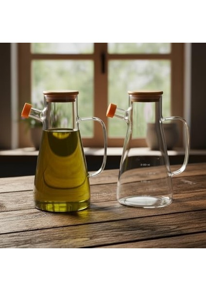 Borosilikat Cam Yağlık - Bambu Kapaklı ve Ölçü Çizgili Sirkelik | Damlatmaz Ağızlı, Dayanıklı, Kurşunsuz Yağdanlık (900 Ml) fiyatları