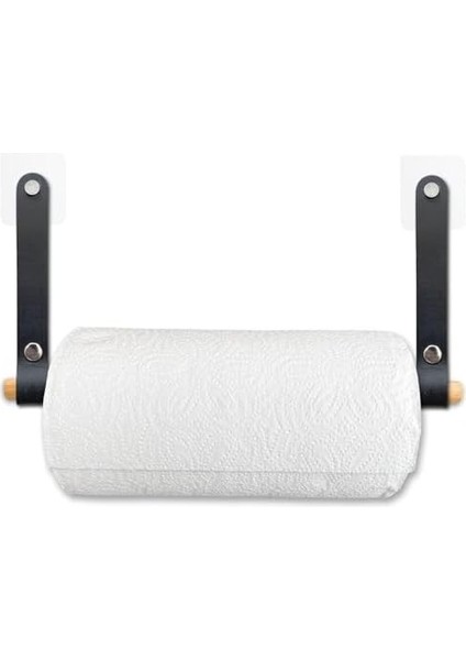 Yapışkanlı Ahşap & Deri Tuvalet Kağıtlığı | Banyo Kağıt Havluluk, Havlu Peçetelik | Wc Kağıtlık, Dolap Altı Kağıt Havlu Askısı (Siyah, Kağıt Havluluk)