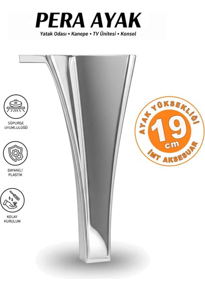 Pera 19 cm Krom Mobilya Koltuk Yatak Odası Tv Ünitesi Dolap Konsol ve Sehpa Ayağı
