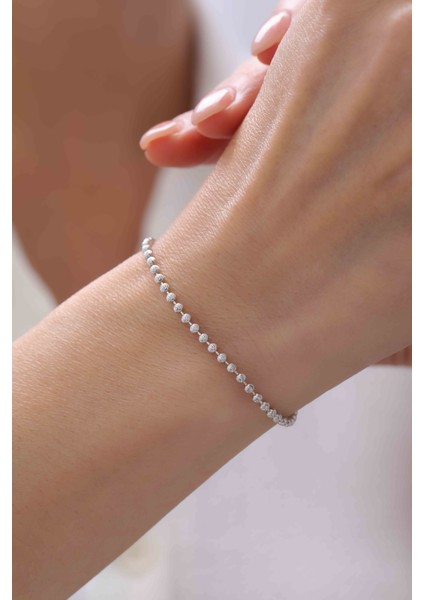 Yuvarlak Sıralı Rose Rengi Gümüş Kadın Bileklik