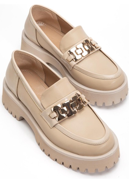 Kadın Casual Günlük Ayakkabı Bej Suni Deri Aksesuarlı Hafif Taban