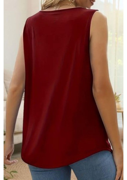 Yuvarlak Yaka Dantel Detaylı Viskon Bluz - Bordo modelleri