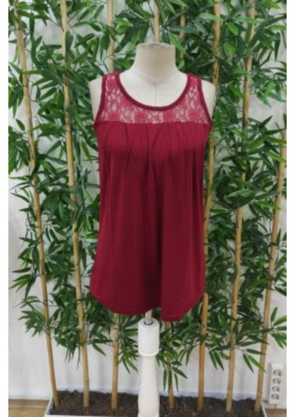 Yuvarlak Yaka Dantel Detaylı Viskon Bluz - Bordo fırsatları