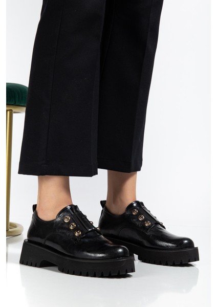 Kadın Casual Günlük Ayakkabı Siyah Kırışık Rugan Kalın Taban Bağsız fiyatları