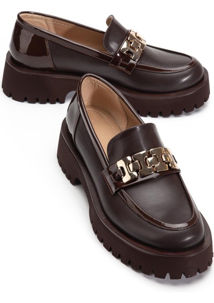 Kadın Casual Günlük Ayakkabı Kahverengi Suni Deri Aksesuarlı Hafif Taban