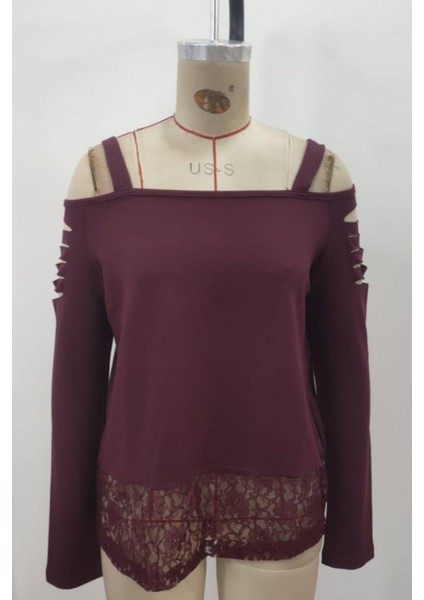 Askılı Lazer Kesim Detaylı Viskon Iki Iplik Bluz - Bordo fırsatları