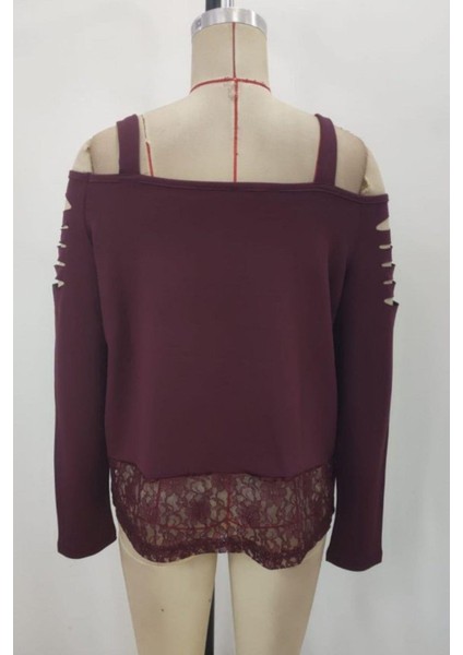 Askılı Lazer Kesim Detaylı Viskon Iki Iplik Bluz - Bordo indirimleri