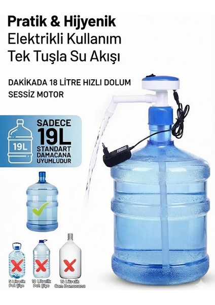 Elektrikli Damacana Su Pompası Adaptörlü – 18 L/dk Hızlı Akış – Otomatik Tek Tuş Su Pompası (19L Uyumlu)