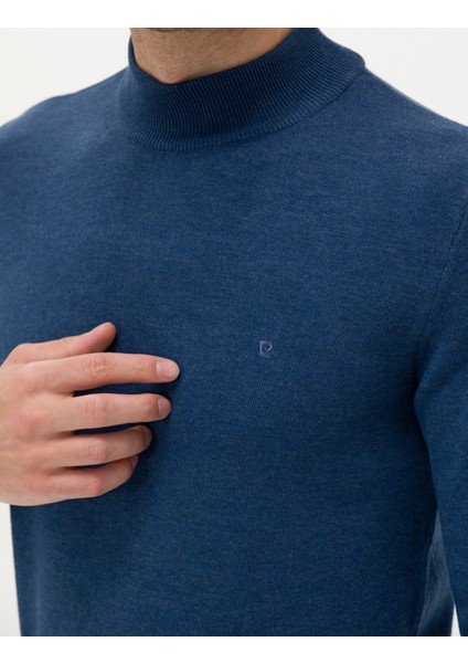 Erkek İndigo Melanj Slim Fit Yarım Balıkçı Yaka Basic Triko Kazak 50276161-VR155