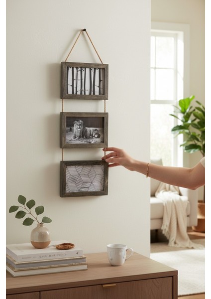 Dekoratif Asmalı Ahşap Çerçeve 3 Lü