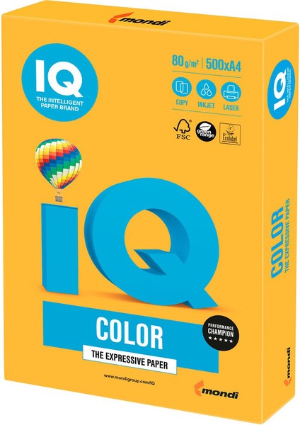 Mondi Iq Color Renkli Kağıt A4 80 GR(500 Lü 1 Paket) Fosforlu Turuncu