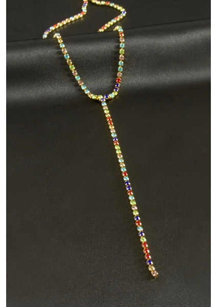 Şerit Taşlı Çelik Y Kolye 2 mm