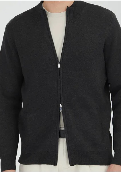 Antrasit Yarım Balıkçı Yaka Düz Örgü Pamuk Karışımlı Hırka modelleri