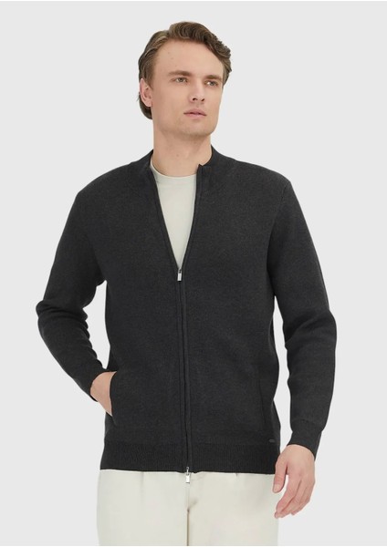 Antrasit Yarım Balıkçı Yaka Düz Örgü Pamuk Karışımlı Hırka fırsatları