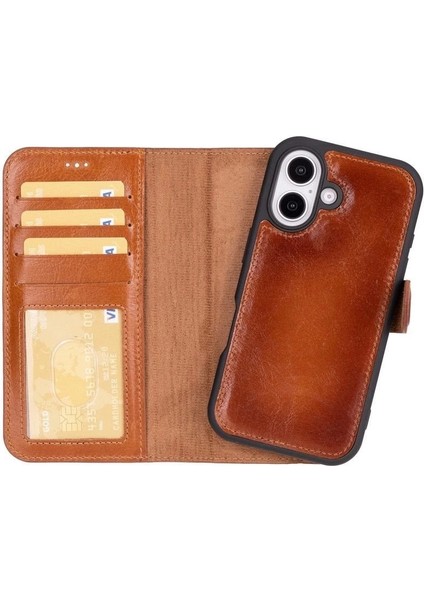 Apple iPhone 16 Plus Uyumlu, Hakiki Deri, El Yapımı, Cüzdanlı Kılıf, Gölgeli Taba indirimleri