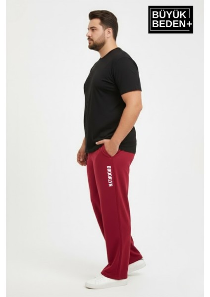 Erkek Büyük Beden Brooklyn Baskılı Rahat Kesim Lastikli Bel Paça Reçme Eşofman Altı SPR26EA952-2