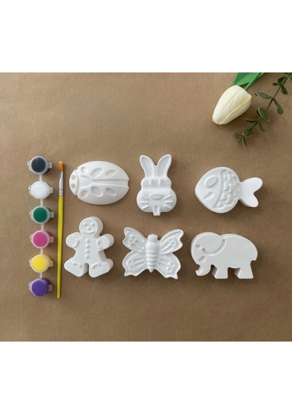 6’lı Taş Boyama Figür Seti (Boya + Fırça Dahil)