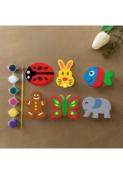 6’lı Taş Boyama Figür Seti (Boya + Fırça Dahil) fiyatları