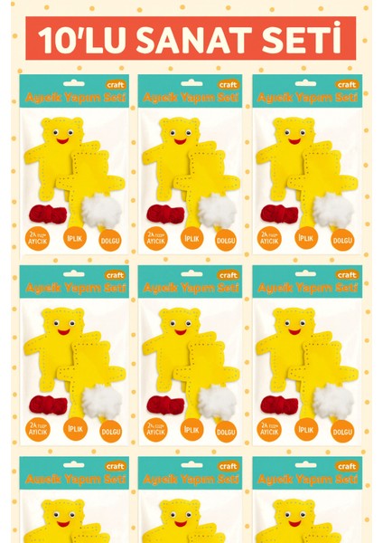 10’lu Sanat Seti – Sınıf Etkinliği – Etkinlik Seti – Keçe Ayıcık Yapım Seti – Örgü Ipliği ve Dolgu