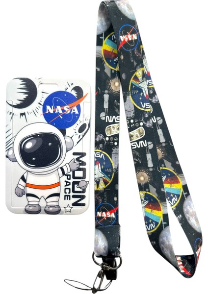 Yaka Kartlığı, Ipli Kartlık Koruyucu, Askılı Kart Tutucu Kartlık Astronot Figürlü Beyaz