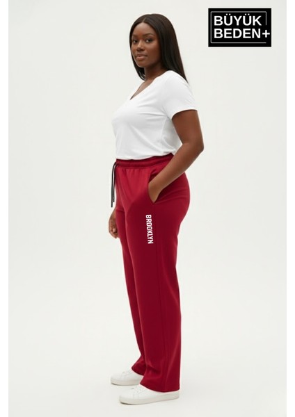 Kadın Büyük Beden Brooklyn Baskılı Rahat Kesim Lastikli Bel Paça Reçme Eşofman Altı SPR26EAK952-2