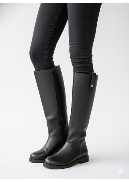 Trok Detaylı Rahat ve Şık Geniş Baldır Uygun Kadın Çizme TMD2025501