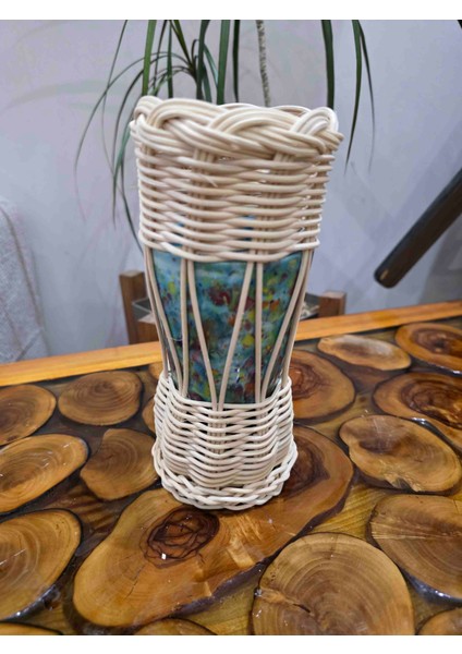 El Yapımı Seramik Renkli Vazo & Rattan Örgü Tasarım – Bohem Dekoratif Masa Üstü Vazo fiyatları