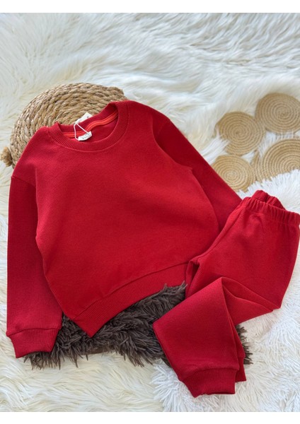 Esnek Ribana Bordo Çocuk Takımı – Sweatshirt & Alt, 18 Ay–6 Yaş