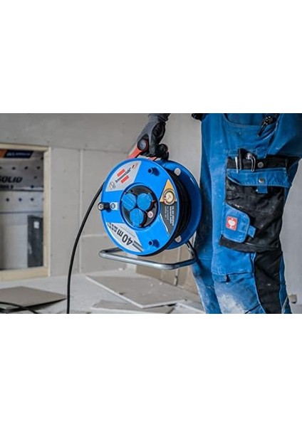 IP44 Ticari/şantiye Kablo Makarası, 40 M - Özel Plastik (Şantiye Kullanımı ve Dış Mekanda Sürekli Kullanım, Almanya&apos;da Üretilmiştir) Mavi fiyatları