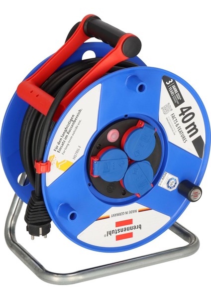 IP44 Ticari/şantiye Kablo Makarası, 40 M - Özel Plastik (Şantiye Kullanımı ve Dış Mekanda Sürekli Kullanım, Almanya&apos;da Üretilmiştir) Mavi modelleri