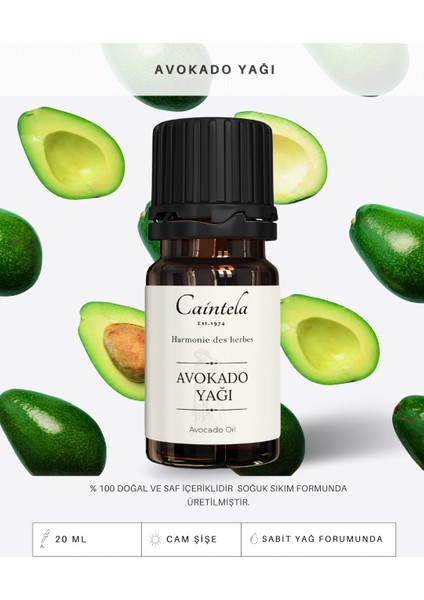 Avokado Yağı 20 ml – Cildin Nemli Kalmasına Yardımcı, %100 Doğal ve Saf (Avocado Oil)