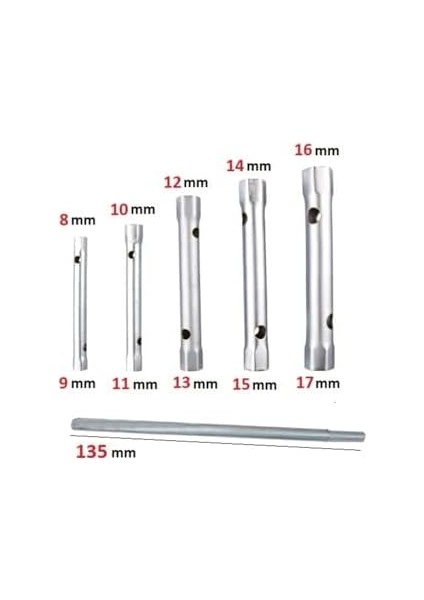 T Kollu Buji Boru Anahtar Seti Kovan Tipi Borulu Lokma Takımı 8-17MM Kollu Set 6 Parçalı