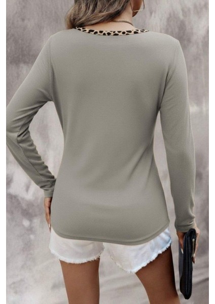 V Yaka Leopar Detaylı Kaşkorse Bluz - Taş fiyatları