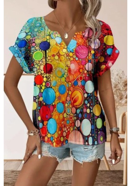 V Yaka Desenli Süprem Bluz - Desenli fiyatları