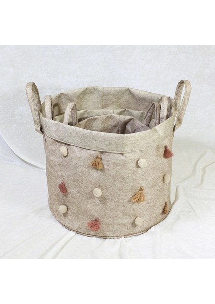 3'lü Set Katlanabilir Çok Amaçlı Ponponlu Yuvarlak Düzenleyici Saklama Kutusu Organizer Keçe Set fiyatları