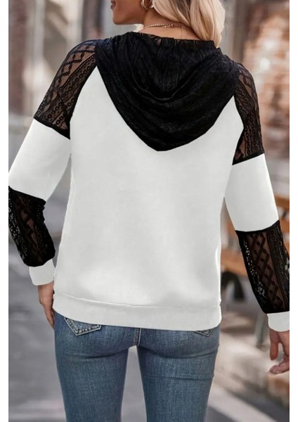 Dantel Detaylı Kapüşonlu Viskon Iki Iplik Bluz - Beyaz modelleri