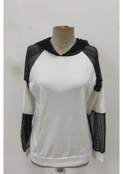 Dantel Detaylı Kapüşonlu Viskon Iki Iplik Bluz - Beyaz fırsatları